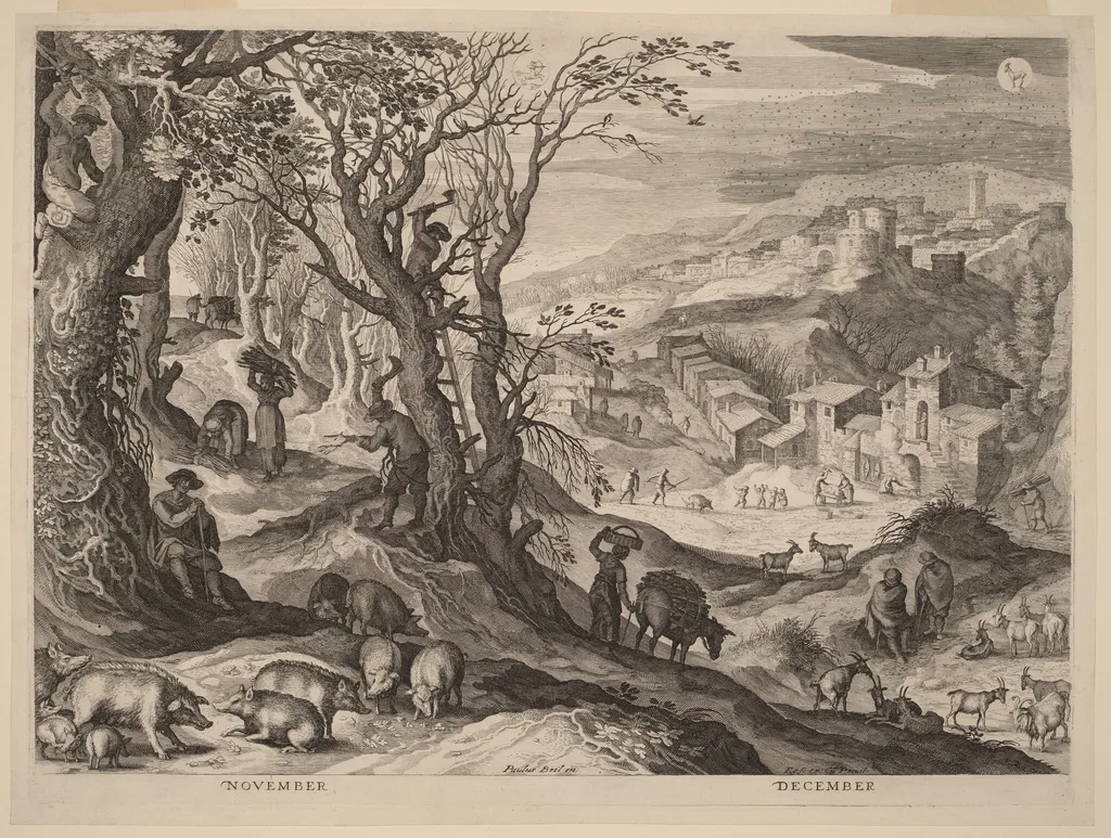 November and December, by Aegidius Sadeler II, ink, 1615