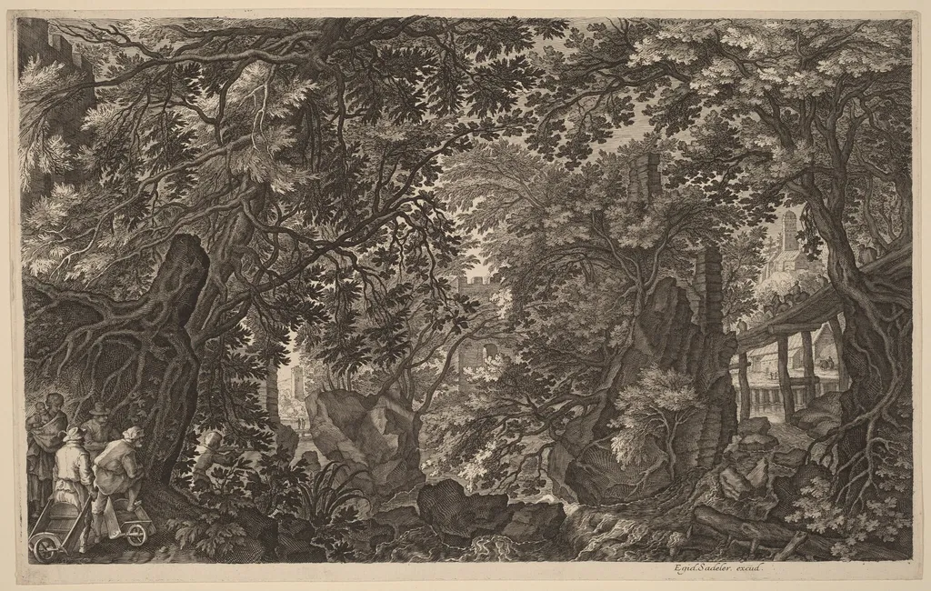 River Landscape with a Duck Hunter, by Aegidius Sadeler II, ink, 1600