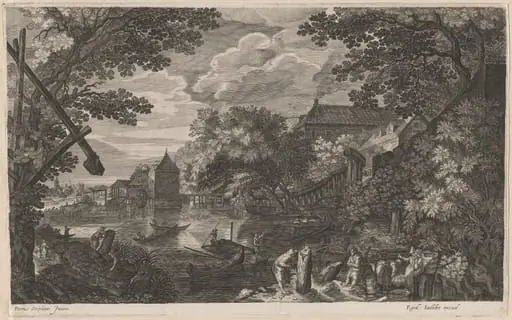 Riverscape with Fishermen by a Fortified Town, by Aegidius Sadeler II