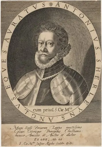 Sir Anthony Shirley, by Aegidius Sadeler II
