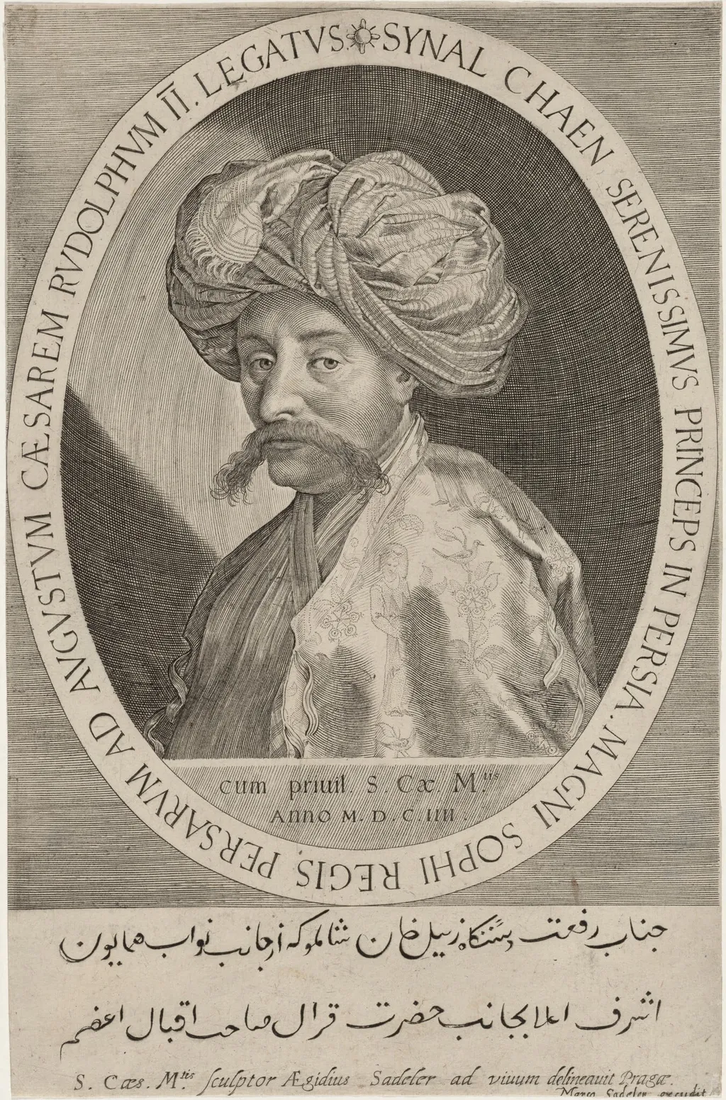 Synal Chaen, Persian Ambassador to Court of Rudolph II, by Aegidius Sadeler II, ink, 1600