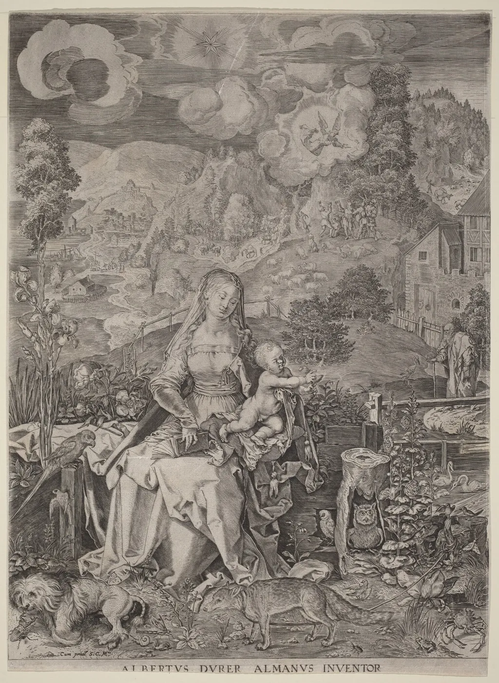 Virgin and Child in a Landscape, by Aegidius Sadeler II, ink, 1598