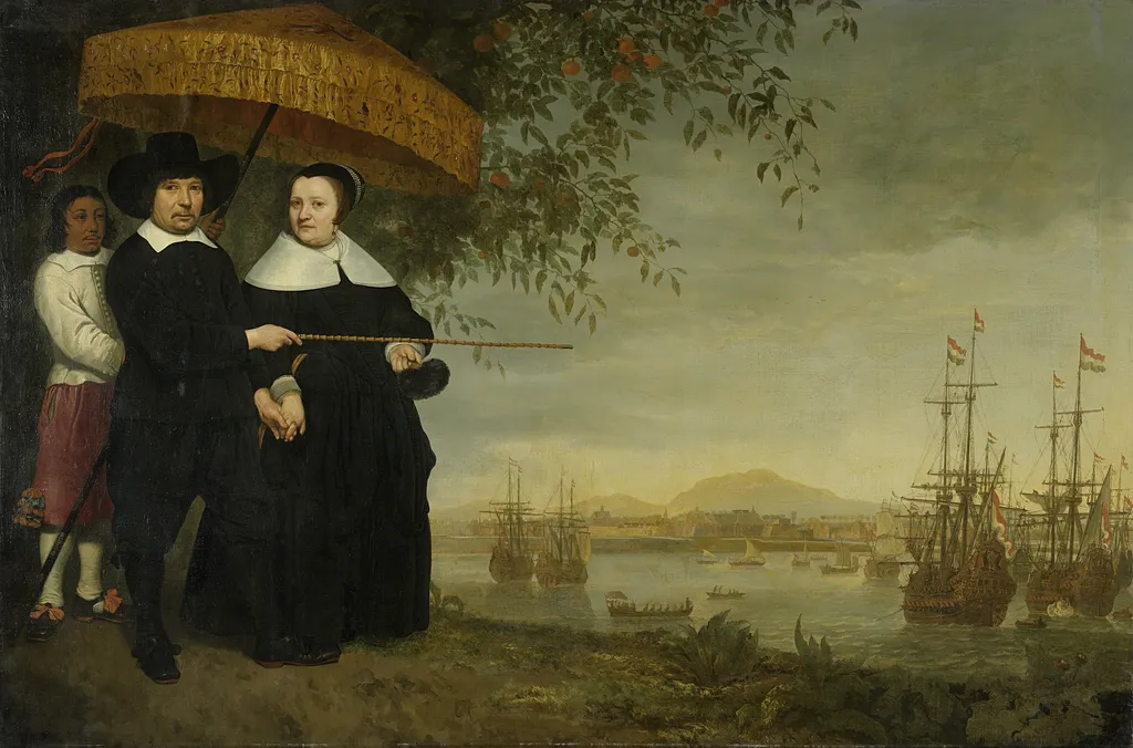 A Chief Merchant of the VOC with his Wife and an Enslaved Servant, by Aelbert Cuyp, oil, 1650