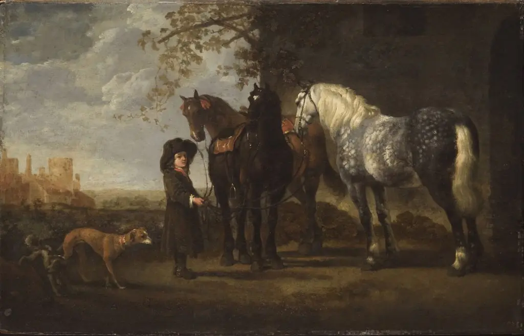 Groom with Three Horses and Two Dogs, by Aelbert Cuyp