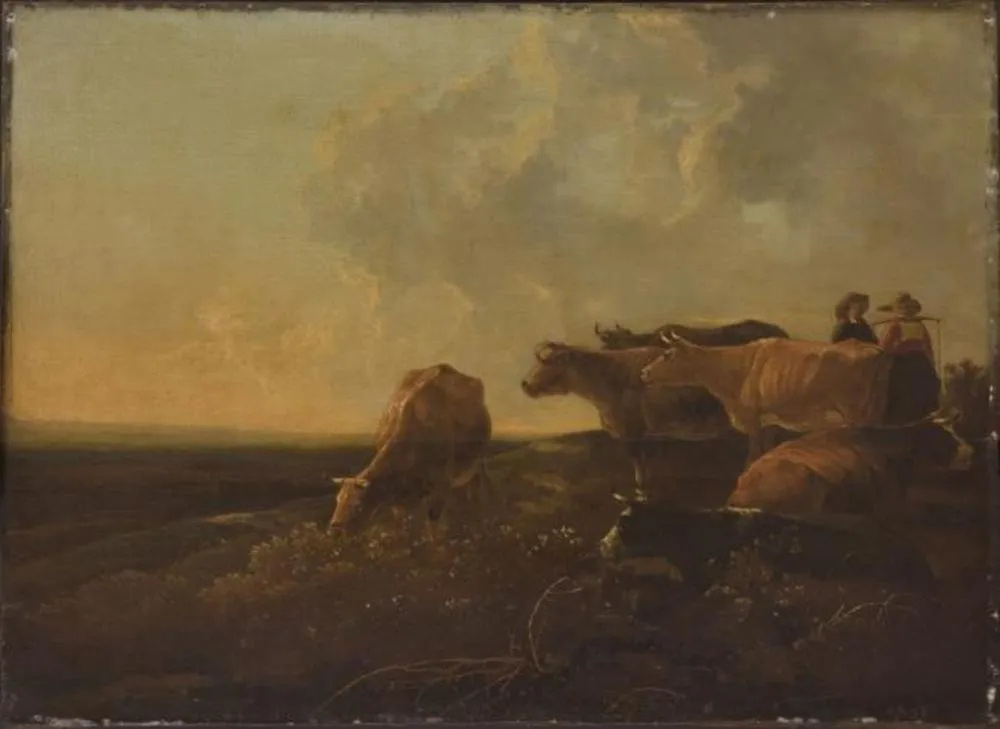 Hilly Landscape with Cattle, by Aelbert Cuyp, oil, 1645