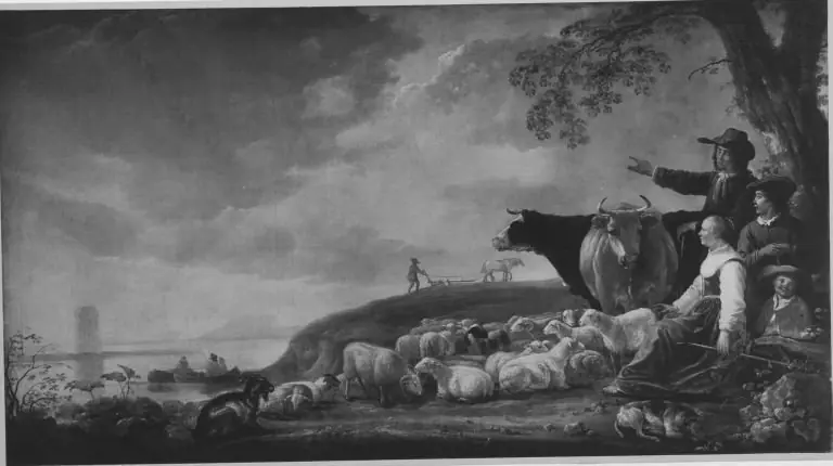 Landscape with fishermen and shepherds with their cattle, by Aelbert Cuyp