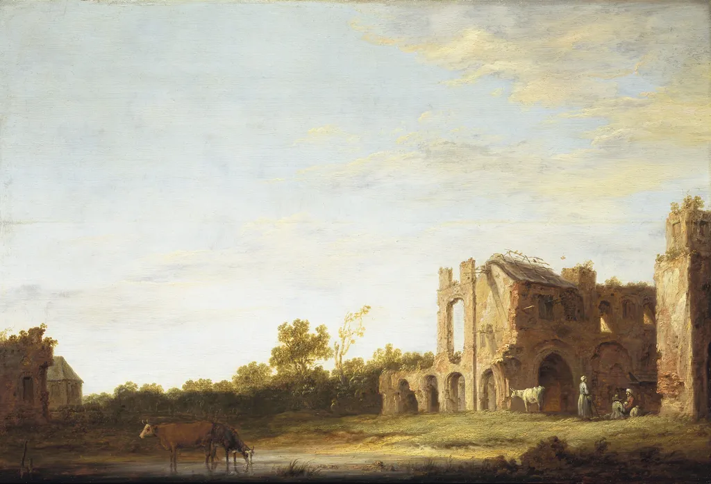 Landscape with the Ruins of Rijnsburg Abbey, near Leiden, by Aelbert Cuyp, oil, 1640