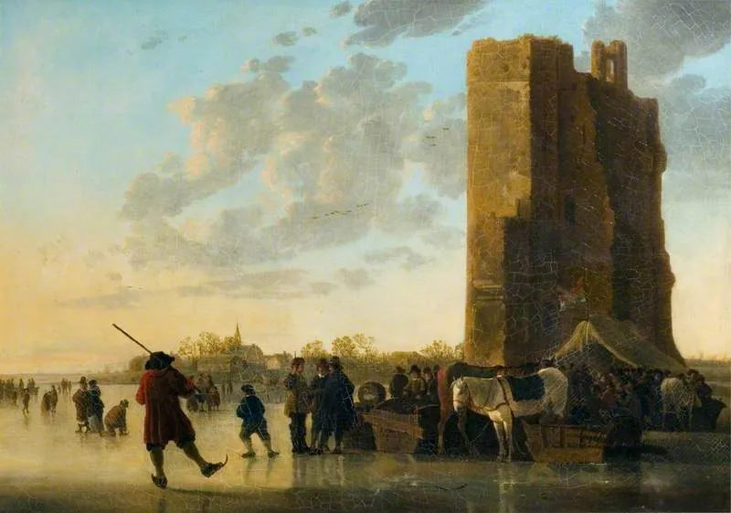 The Maas in Winter with the Huis Te Merwerde, Dordrecht, by Aelbert Cuyp, oil, 1666