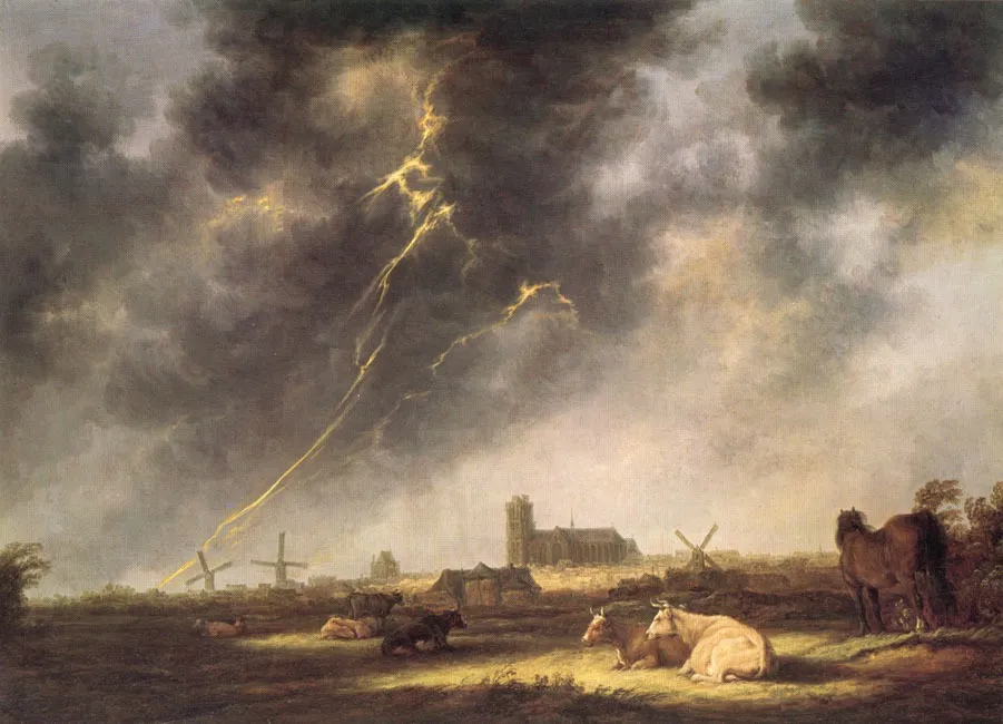 Thunderstorm over Dordrecht, by Aelbert Cuyp, oil, 1645