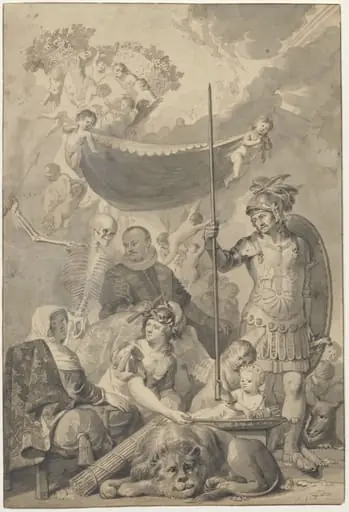 Allegory on the birth of Frederik Hendrik, by Aert, (1710-1792), Schouman