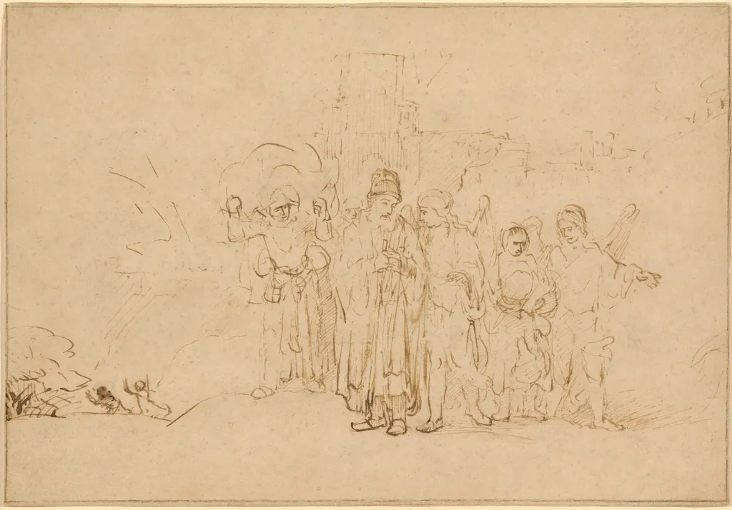 Lot and His Family Leaving Sodom, by Aert de Gelder, ink, 1662