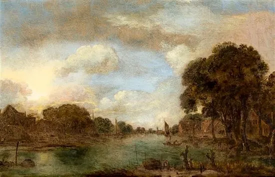 A River Scene, by Aert van der Neer, oil, 1665