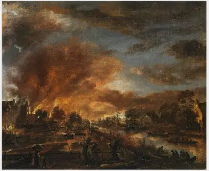 A Riverside Town on Fire, by Aert van der Neer