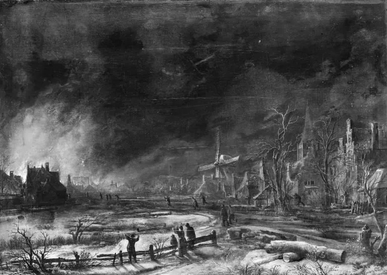 Fire by Night in the Winter, by Aert van der Neer, unspecified, 1647