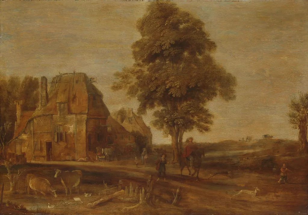Landscape with watering place, by Aert van der Neer, oil, 1639