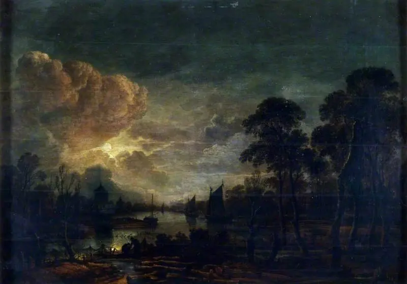 Moonlight Landscape with River, by Aert van der Neer