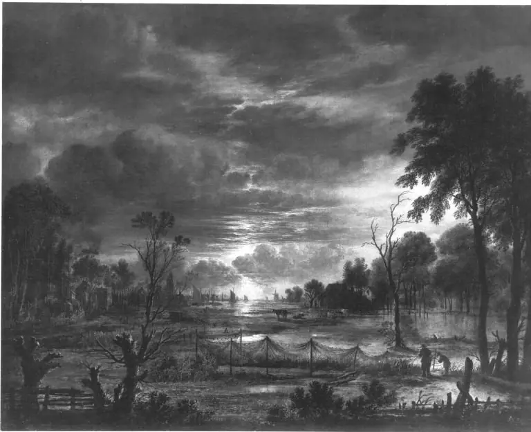 Moonlit Landscape with Fishing Nets, by Aert van der Neer