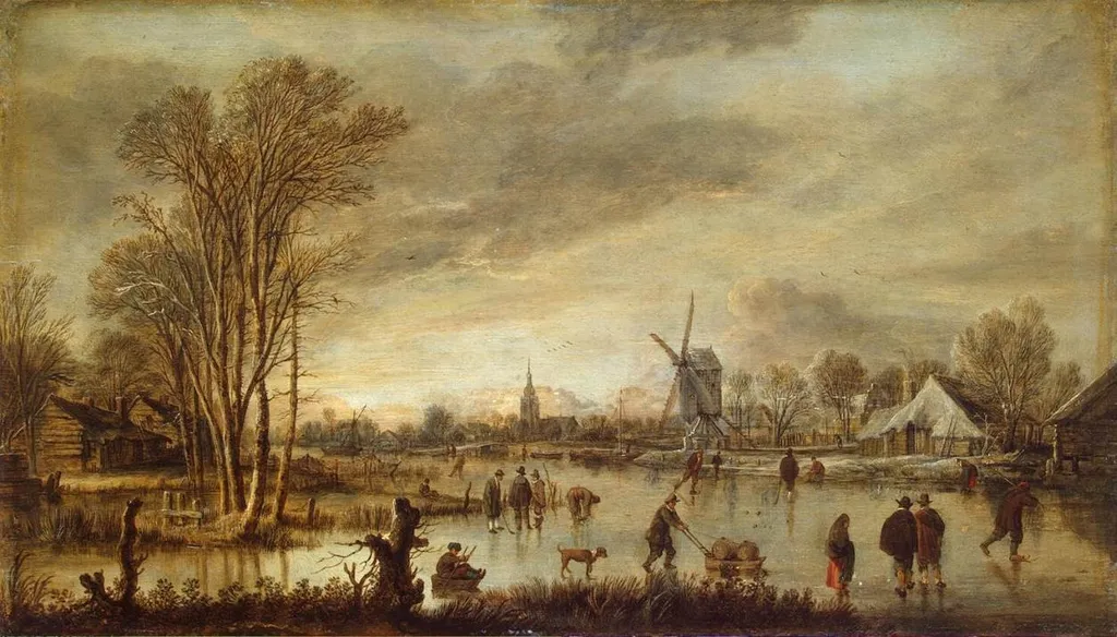River in Winter, by Aert van der Neer, oil, 1645