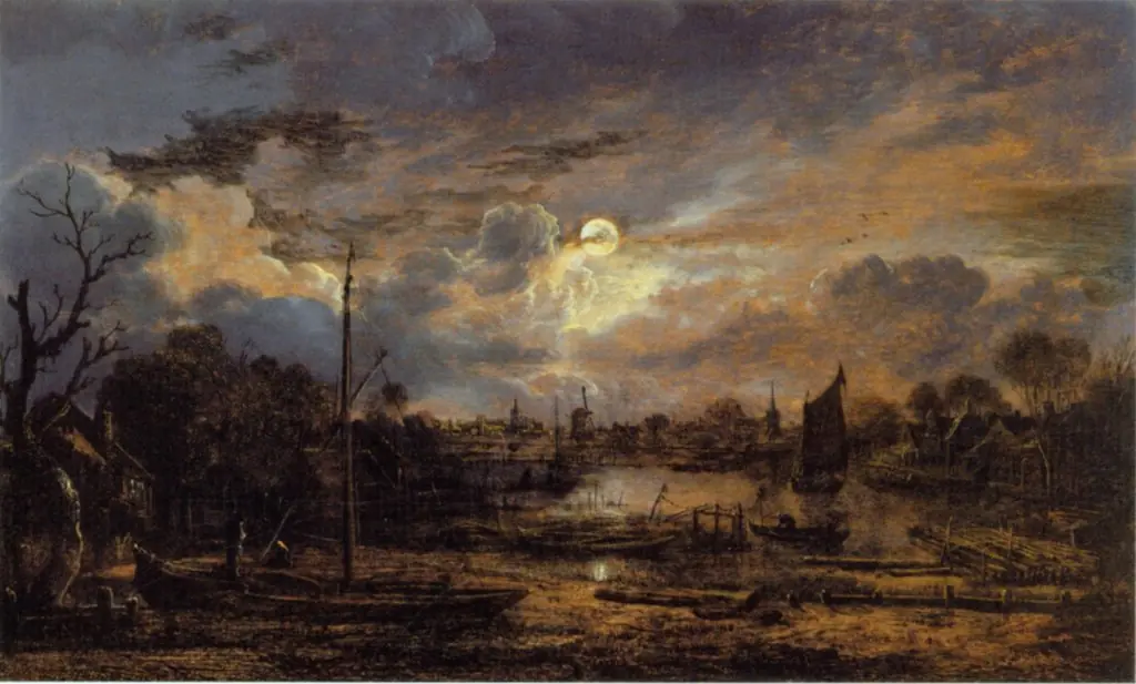 River Landscape with Moonshine, by Aert van der Neer
