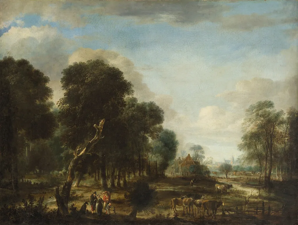 Road through a wet forest, by Aert van der Neer, unspecified, 1645