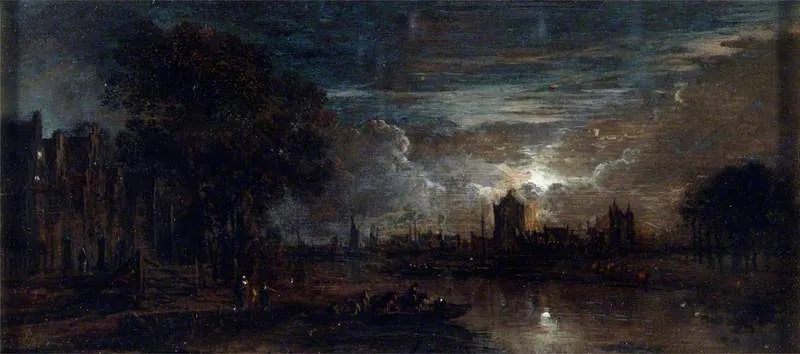 The Ferry, Moonlight, by Aert van der Neer, oil, 1650
