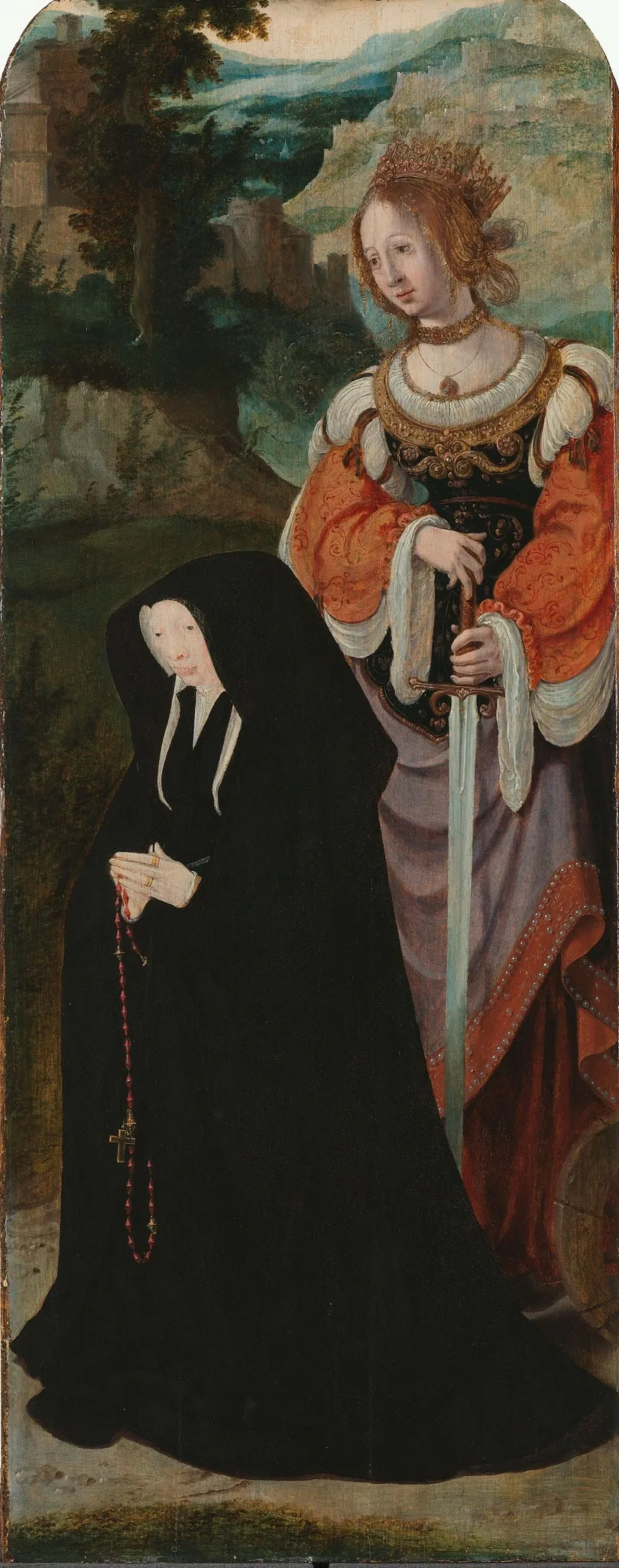 Wing of Lazarus tritptych with donor and Saint Catharine, by Aertgen van Leyden, oil, 1530