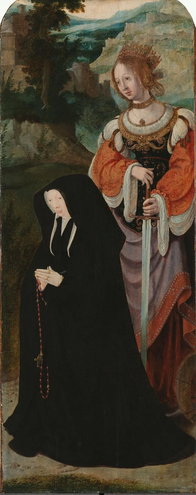 Wing of Lazarus tritptych with donor and Saint Catharine