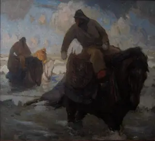 Shrimpers, by Albert Crahay, oil, 1907