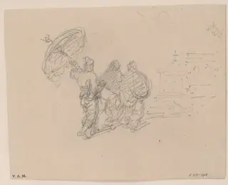 Macanese women approaching a church, by George Chinnery, 14
