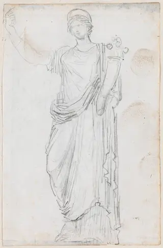 Statue of Abundance [recto], by Hubert Robert, chalk, 1760