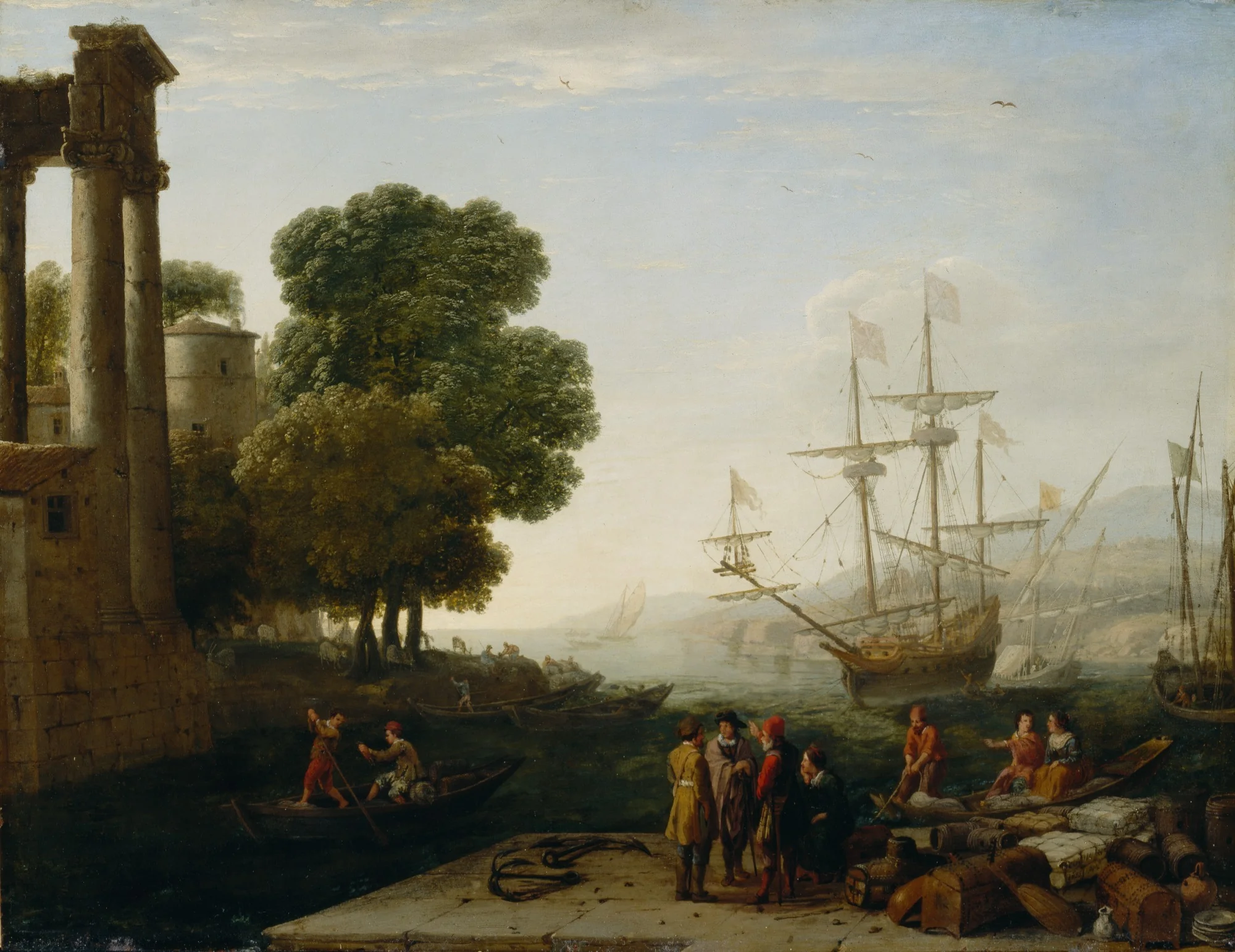 A Seaport at Sunset, detail