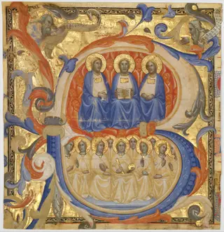 The Trinity in an Initial B, by Master of the Codex Rossiano, tempera, 1394
