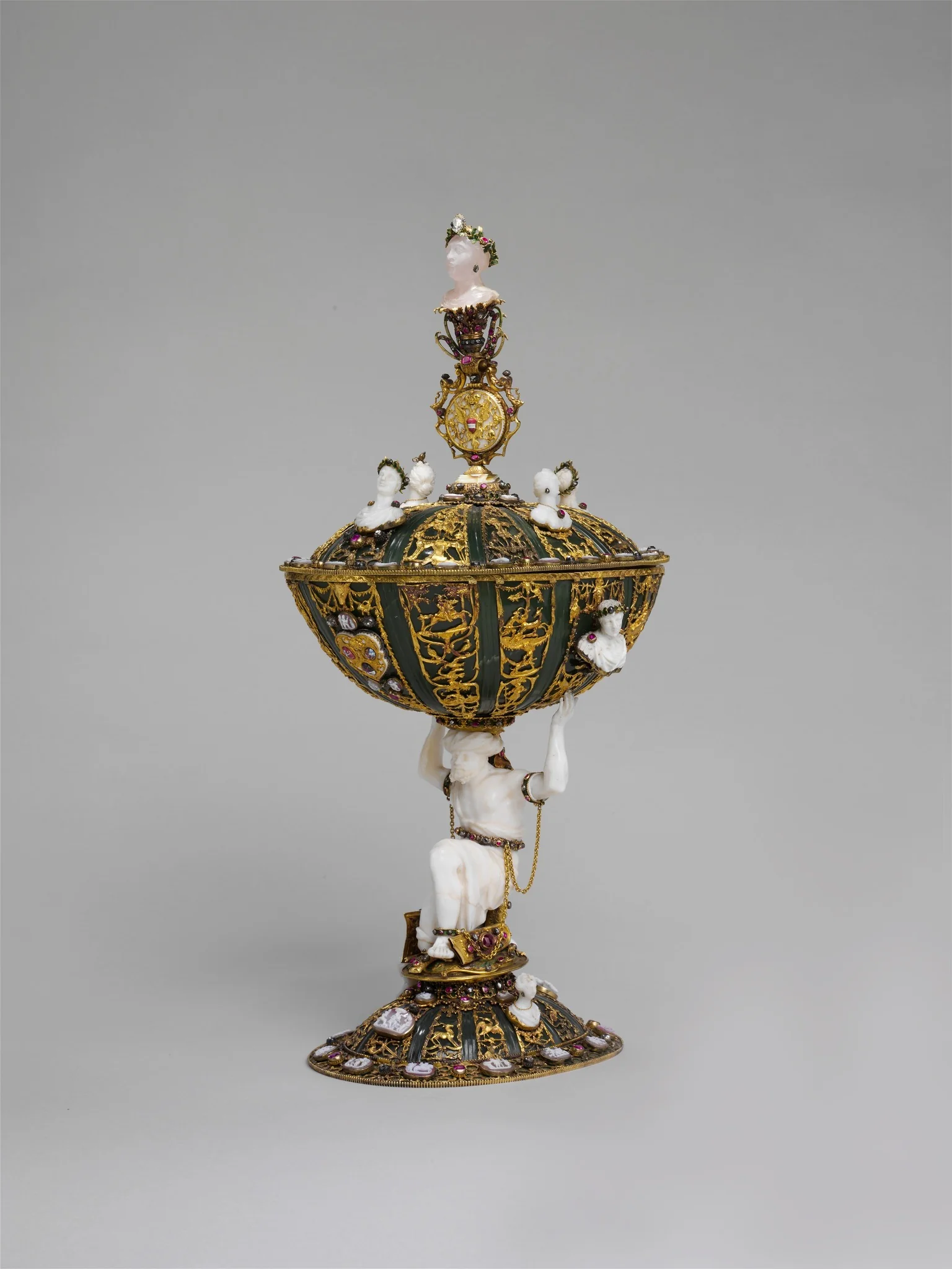 Cup and Cover Supported by an Enchained Turk, detail