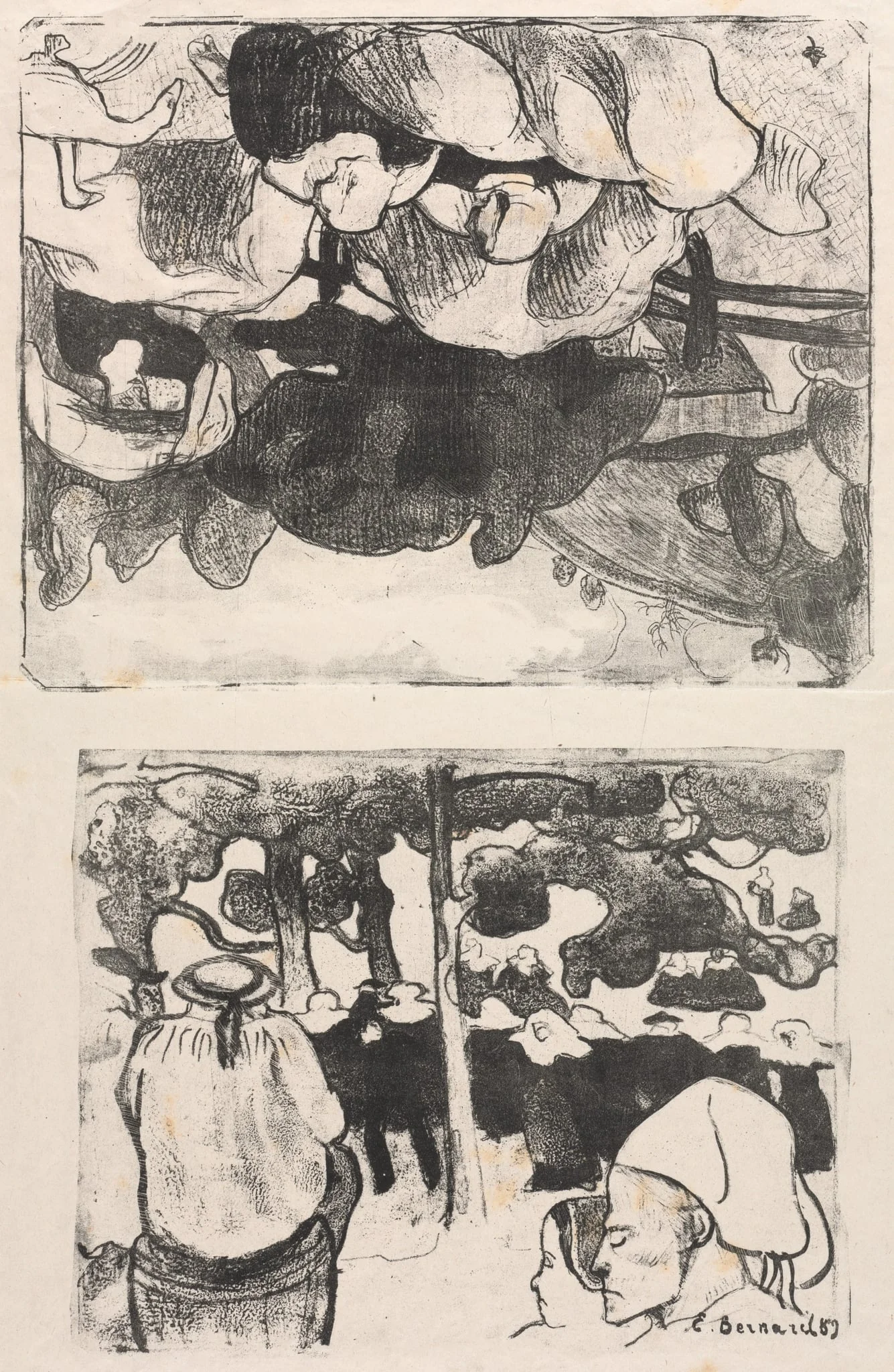 Les Bretonneries: Breton Women Making Haystacks (Bretonnes Faisant les Foins) and Wedding in Brittany (La Noce en Bretange), detail