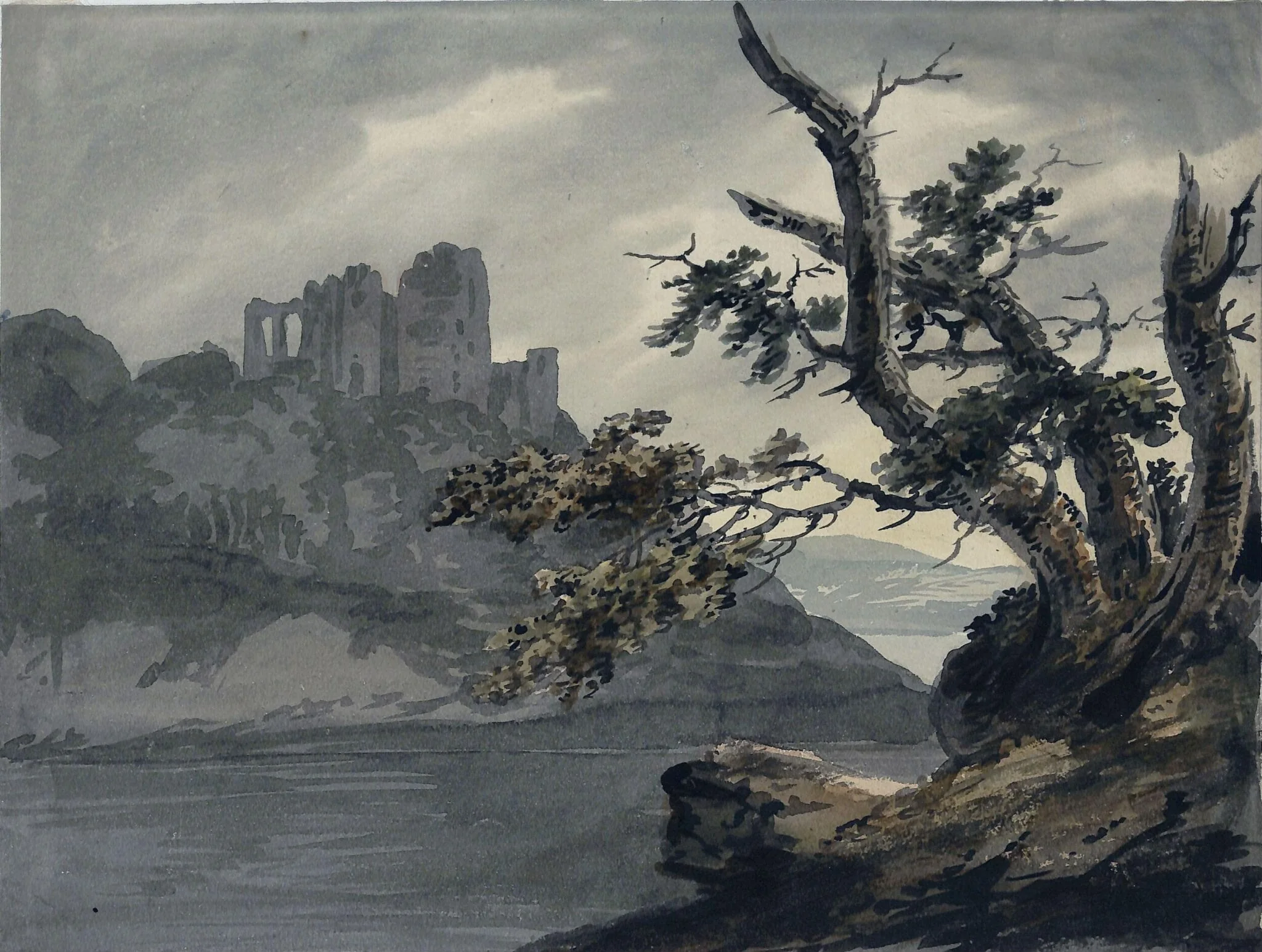 Ruined Castle near a River, detail