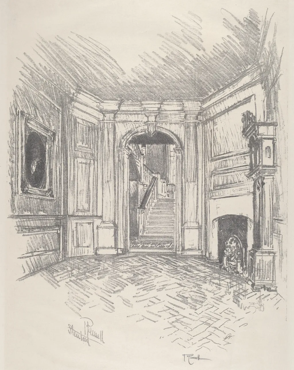 The Hall, Stenton, by Joseph Pennell, ink, 1912