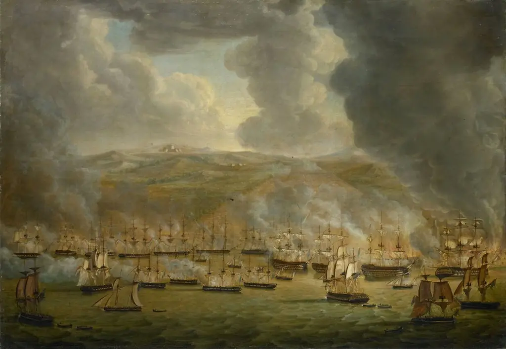 Bombardment of Algiers by the United Anglo-Dutch Naval Squadron, 1816, by Gerardus Laurentius Keultjes, oil, 1817
