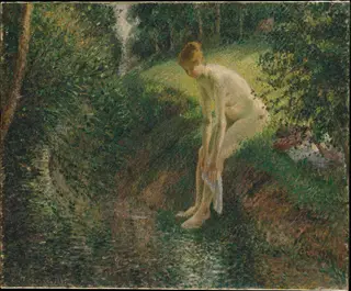 Bather in the Woods, by Camille Pissarro, oil, 1898