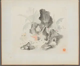 Album of Landscape Paintings Illustrating Old Poems: Children Playing Blindman's Buff in a Garden, by Hua Yan, unspecified, 1745