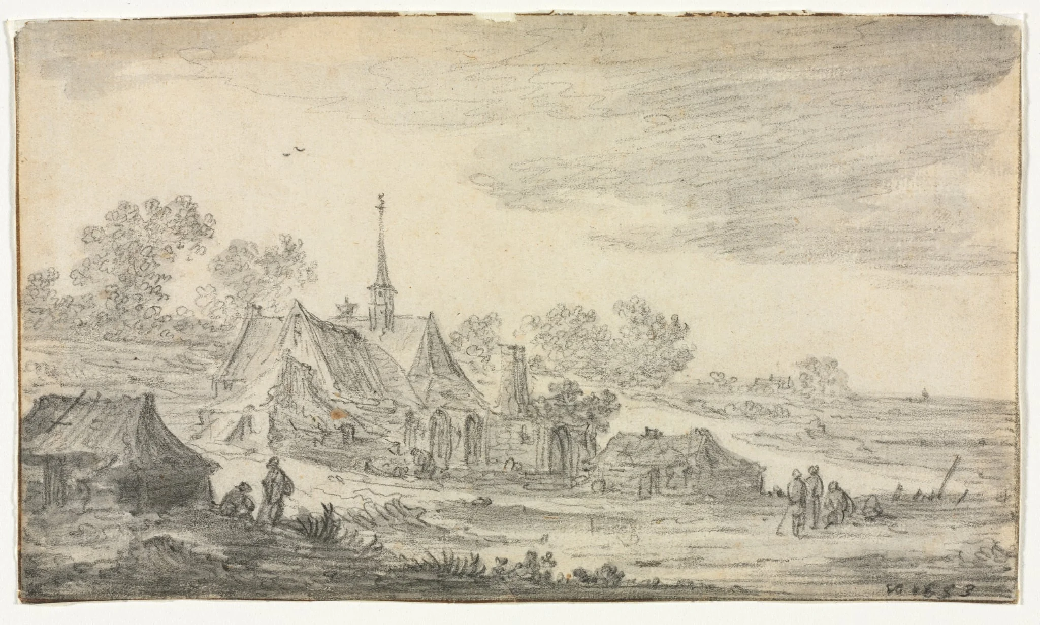 Group of Buildings on a Seashore, detail