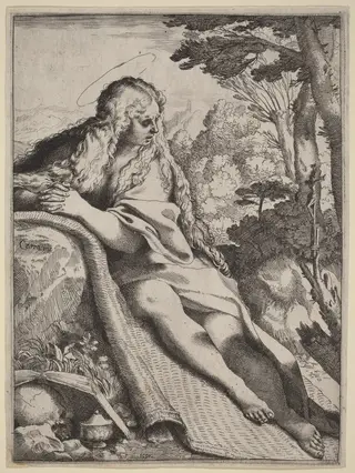 Mary Magdalene in the Wilderness, by Annibale Carracci, ink, 1591