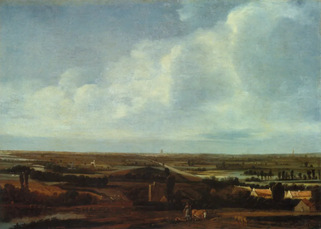 Flachlandschaft mit Stadt in der Ferne, by Joris van der Haagen, paint, 1649