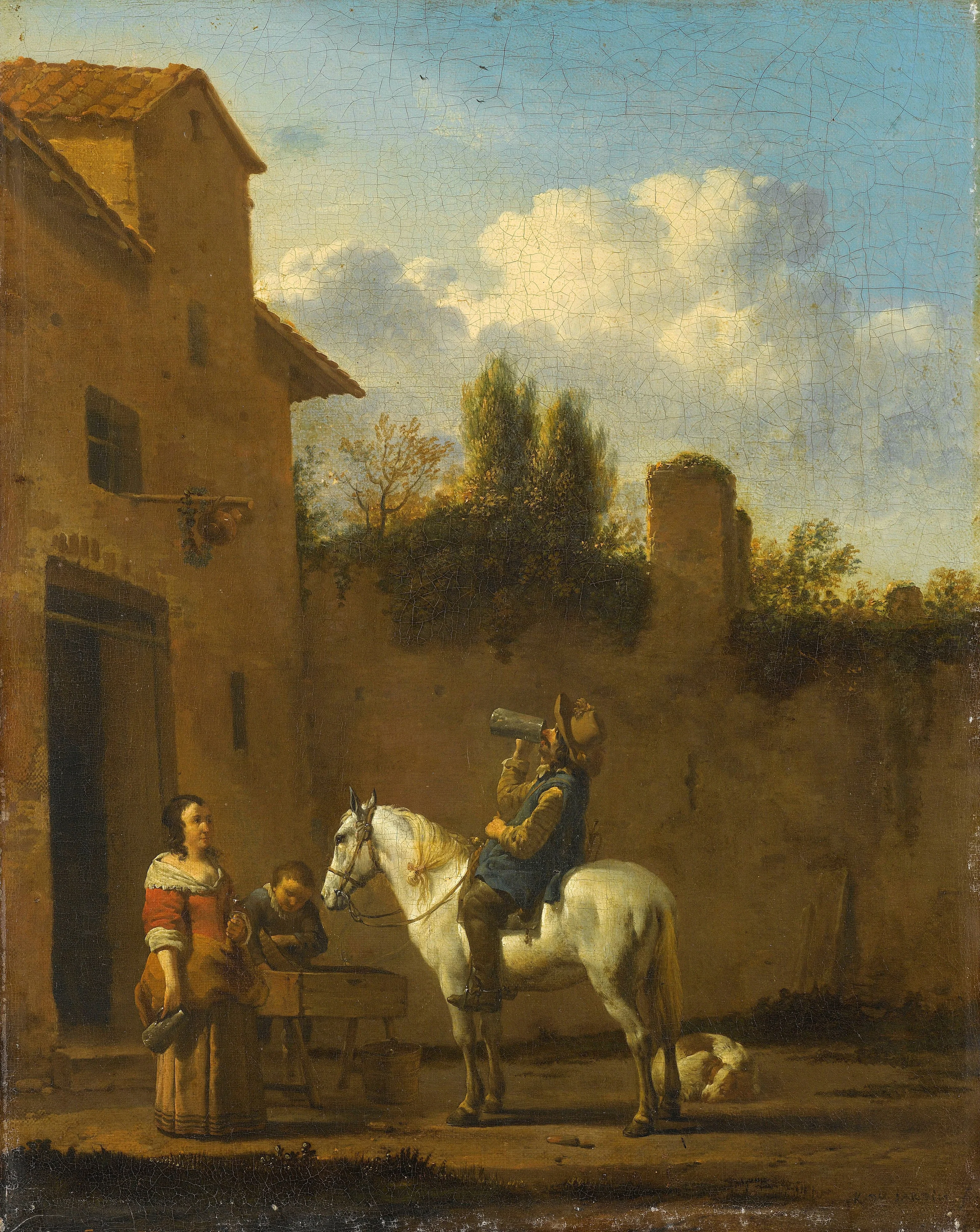 Mounted trumpeter taking a drink, detail