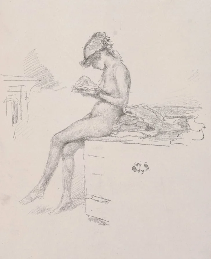 The Little Nude Model Reading, detail