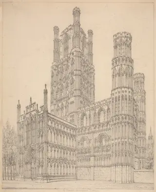 Ely Cathedral, Cambridgeshire, S.W. View, by John Coney, graphite, 1820