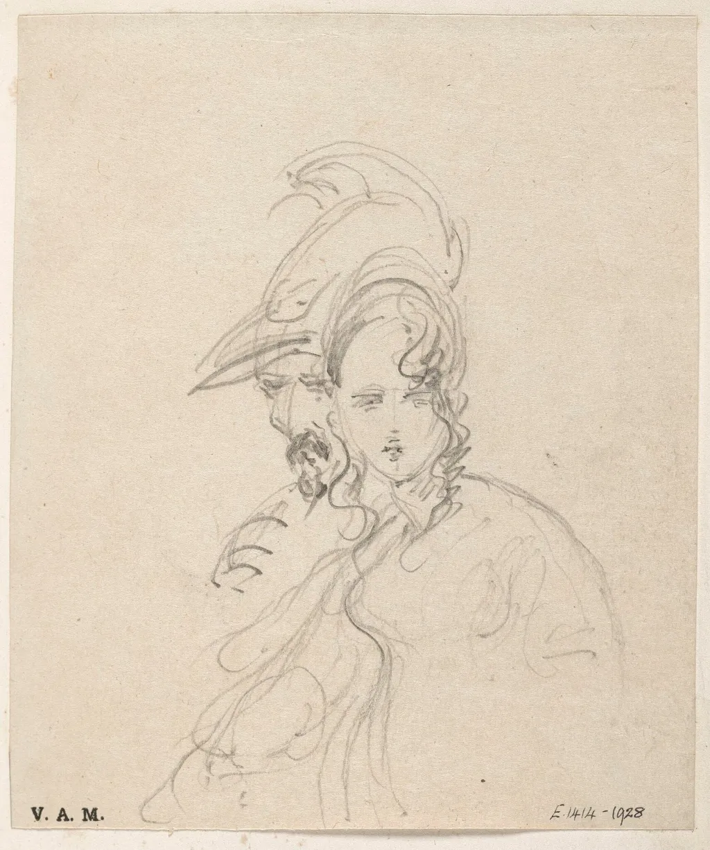 A Western woman and a bearded man in a helmet, by George Chinnery, 19