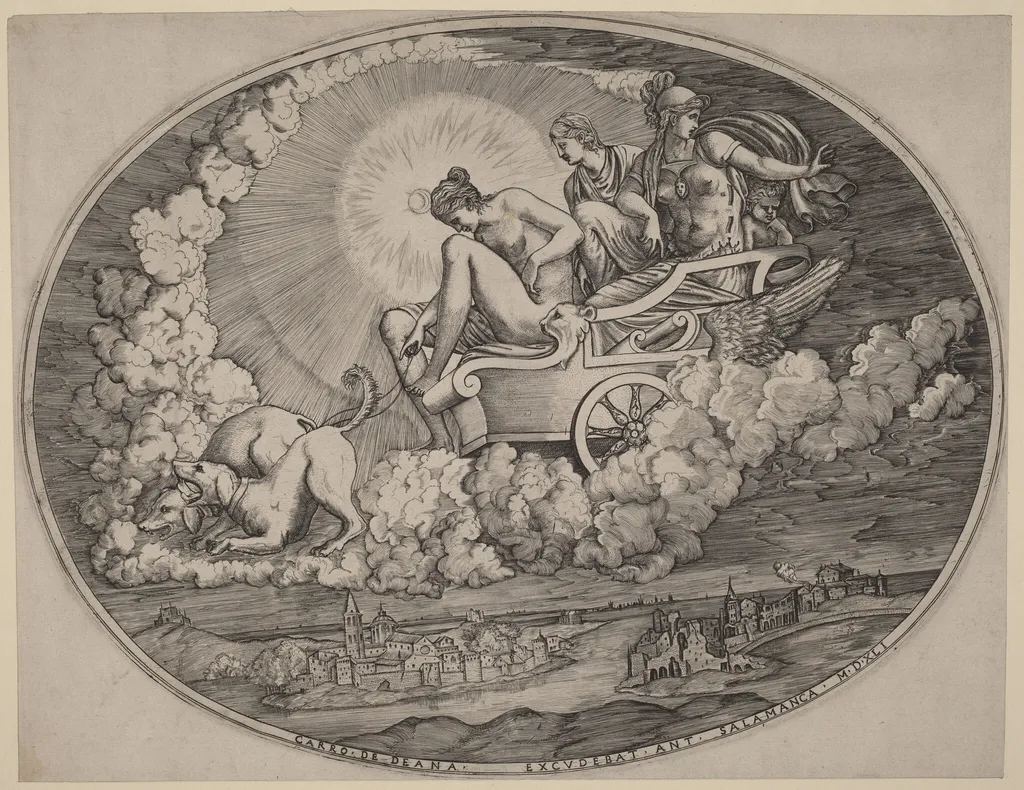 The Chariot of Diana, by Agostino dei Musi, ink
