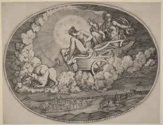 The Chariot of Diana, by Agostino dei Musi, ink