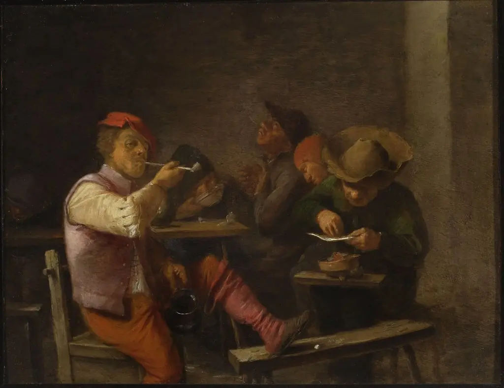 Peasant smoking tobacco in a tavern, by Adriaen Brouwer, unspecified, 1628