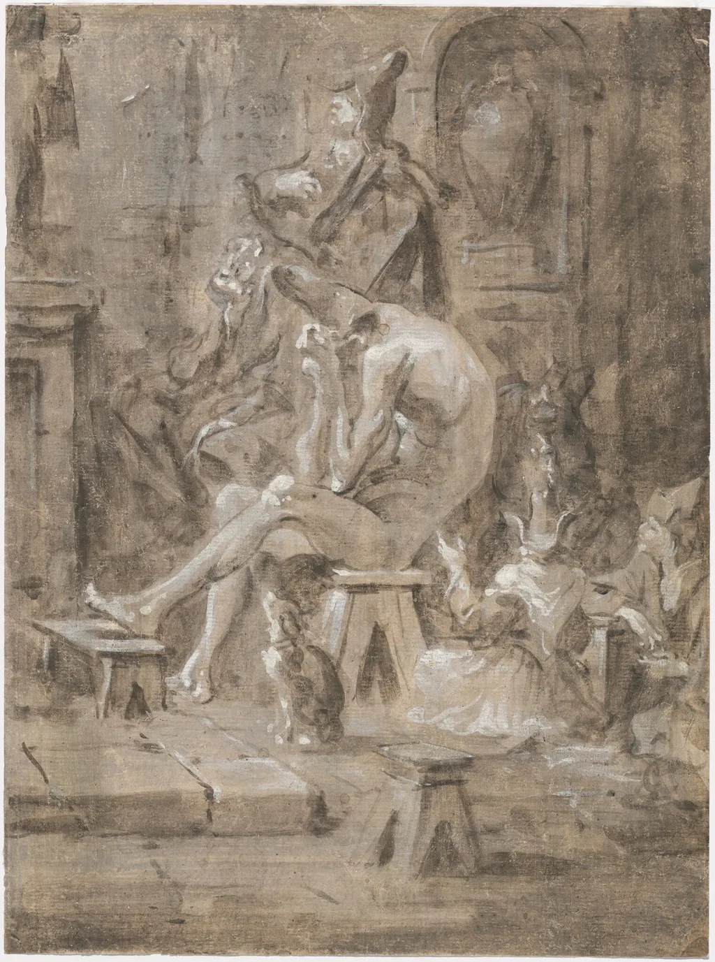 A Penitent at a Quaker Sermon, by Alessandro Magnasco, paint, 1715